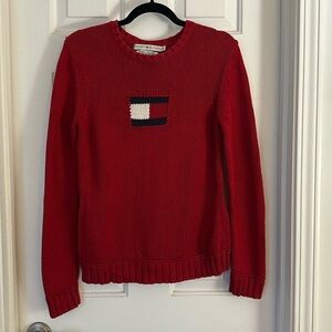 Vintage Y2K Tommy Hilfiger Logo Red Knit Sweater Size Small